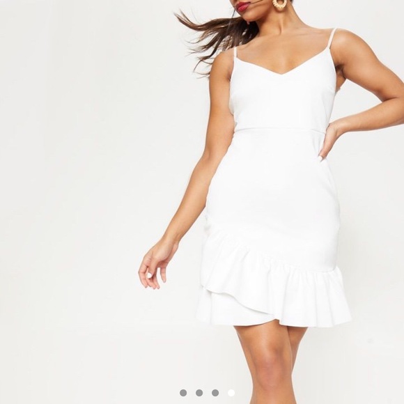 White Strappy Asymmetrical Hem Bodycon Dress - Picture 4 of 4
